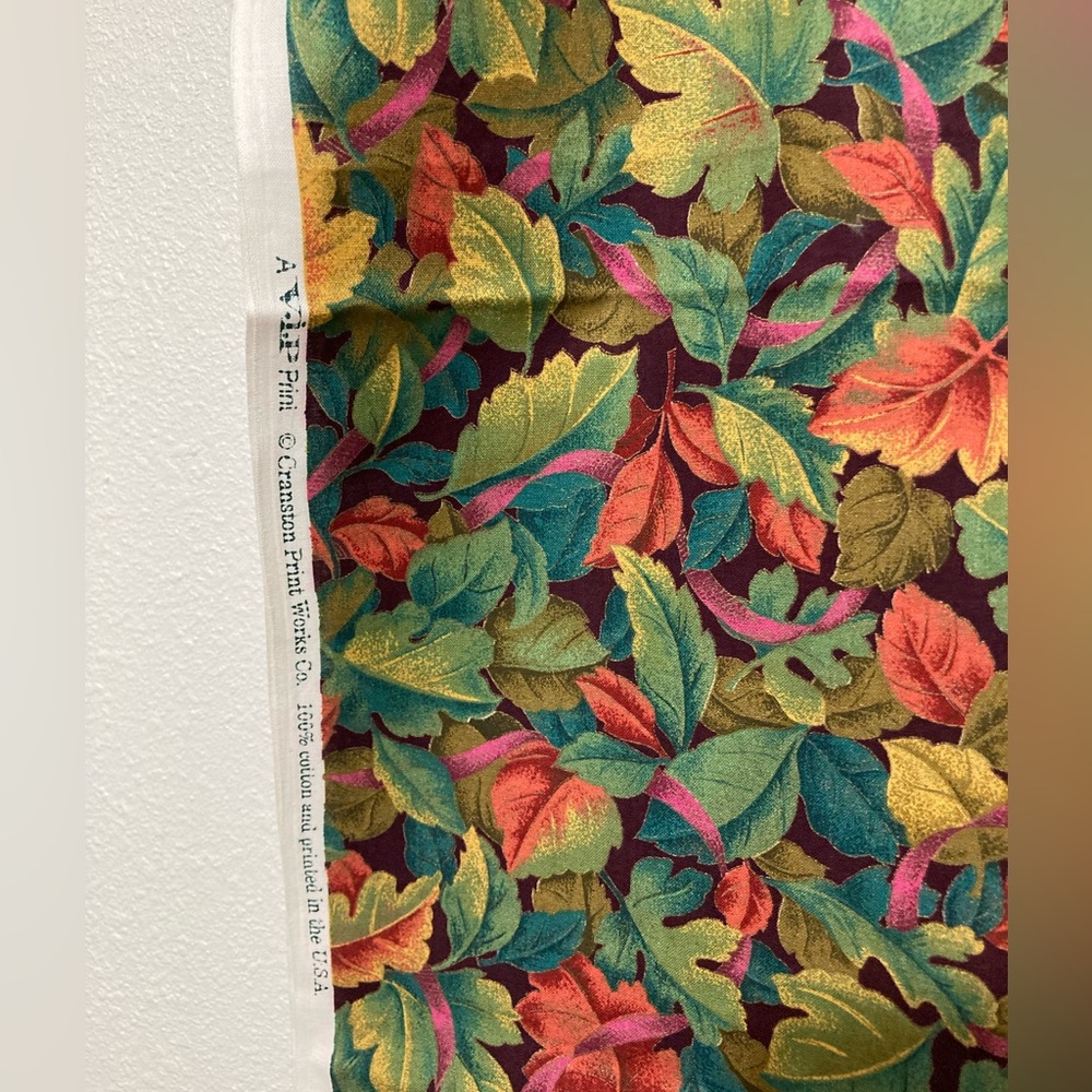 Cranston Print Works VIP  100% Cotton Fabric Leaves Autumn Purple Ribbon